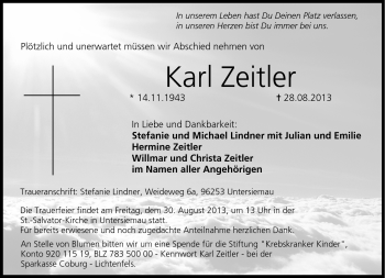 Traueranzeige von Karl Zeitler von Neue Presse Coburg