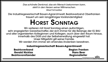 Traueranzeige von Horst Sonntag von Frankenpost