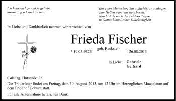 Traueranzeige von Frieda Fischer von Neue Presse Coburg