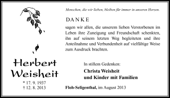Traueranzeige von Herbert Weisheit von Südthüringer Presse