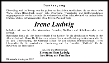Traueranzeige von Irene Ludwig von Südthüringer Presse