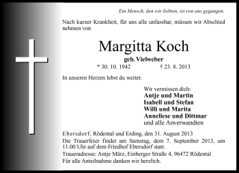 Traueranzeige von Margitta Koch von Neue Presse Coburg