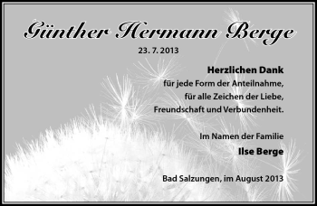 Traueranzeige von Günther Hermann Berge von Südthüringer Presse
