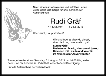 Traueranzeige von Rudi Gräf von Frankenpost