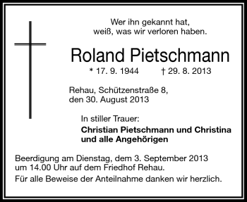 Traueranzeige von Roland Pietschmann von Frankenpost