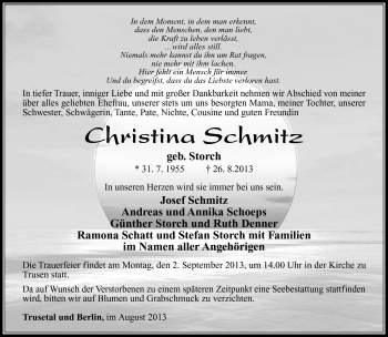 Traueranzeige von Christina Schmitz von Südthüringer Presse