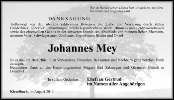 Traueranzeige von Johannes Mey von Südthüringer Presse