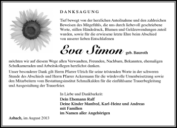 Traueranzeige von Eva Simon von Südthüringer Presse