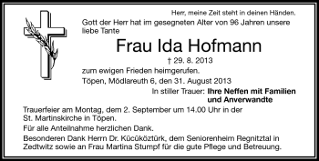 Traueranzeige von Ida Hofmann von Frankenpost