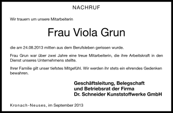 Traueranzeige von Viola Grun von Neue Presse Coburg