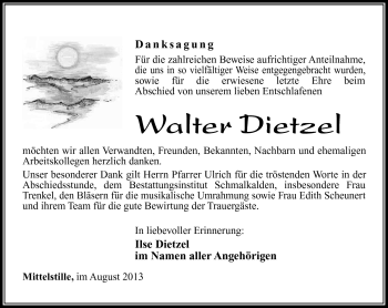 Traueranzeige von Walter Dietzel von Südthüringer Presse