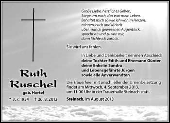Traueranzeige von Ruth Ruschel von Südthüringer Presse