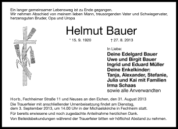 Traueranzeige von Helmut Bauer von Neue Presse Coburg