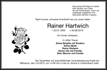 Traueranzeige von Rainer Hartwich von Frankenpost