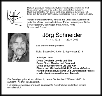 Traueranzeige von Jörg Schneider von Frankenpost