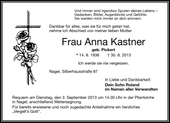 Traueranzeige von Anna Kastner von Frankenpost