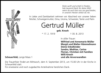 Traueranzeige von Gertrud Müller von Neue Presse Coburg