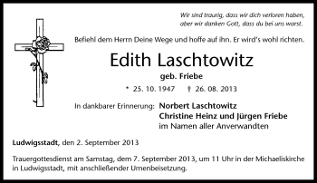 Traueranzeige von Edith Laschtowitz von Neue Presse Coburg