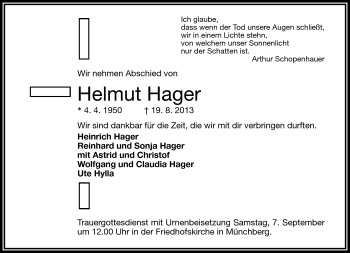 Traueranzeige von Helmut Hager von Frankenpost