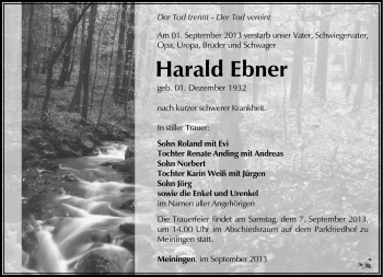 Traueranzeige von Harald Ebner von Südthüringer Presse