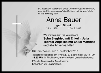 Traueranzeige von Anna Bauer von Neue Presse Coburg