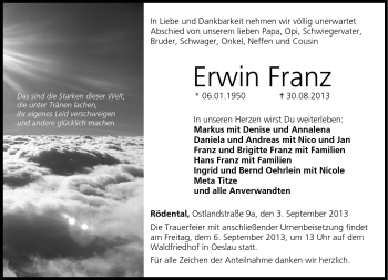 Traueranzeige von Erwin Franz von Neue Presse Coburg
