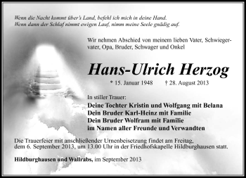 Traueranzeige von Hans-Ulrich Herzog von Südthüringer Presse