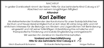 Traueranzeige von Karl Zeitler von Neue Presse Coburg