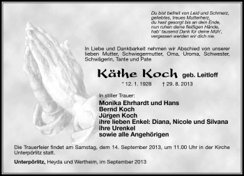 Traueranzeige von Käthe Koch von Südthüringer Presse