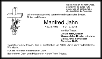 Traueranzeige von Manfred Jahn von Frankenpost