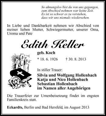 Traueranzeige von Edith keller von Südthüringer Presse
