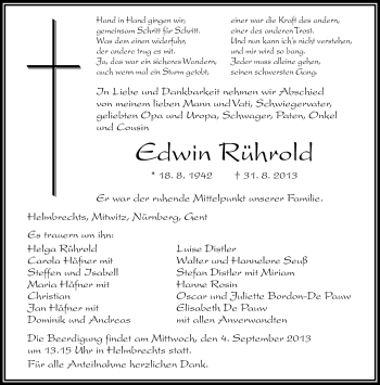 Traueranzeige von Edwin Rührold von Frankenpost