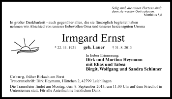 Traueranzeige von Irmgard Ernst von Neue Presse Coburg