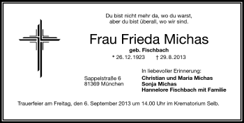 Traueranzeige von Frieda Michas von Frankenpost