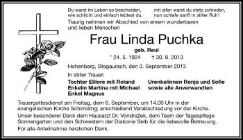 Traueranzeige von Linda Puchka von Frankenpost