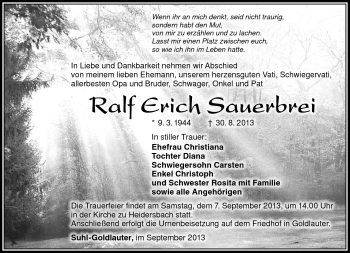 Traueranzeige von Ralf Erich Sauerbrei von Südthüringer Presse