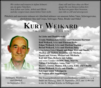 Traueranzeige von Kurt Weikard von Südthüringer Presse