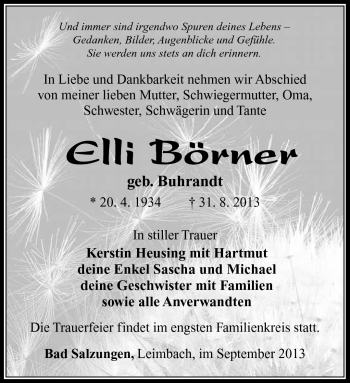 Traueranzeige von Elli Börner von Südthüringer Presse