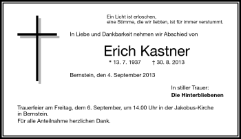 Traueranzeige von Erich Kastner von Frankenpost