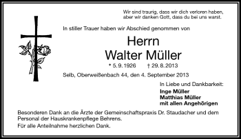 Traueranzeige von Walter Müller von Frankenpost