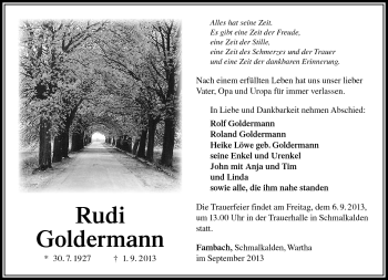 Traueranzeige von Rudi Goldermann von Südthüringer Presse