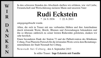 Traueranzeige von Rudi Eckstein von Neue Presse Coburg