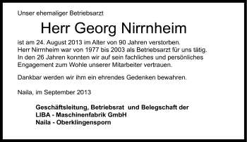 Traueranzeige von Georg Nirrnheim von Frankenpost