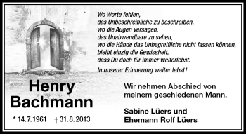 Traueranzeige von Henry Bachmann von Südthüringer Presse