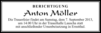 Traueranzeige von Anton Möller von Südthüringer Presse
