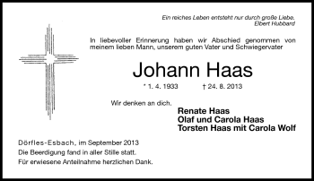Traueranzeige von Johann Haas von Neue Presse Coburg