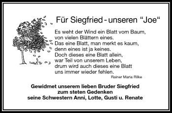 Traueranzeige von Siegfried Rauh von Frankenpost