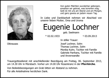 Traueranzeige von Eugenie Lochner von Neue Presse Coburg