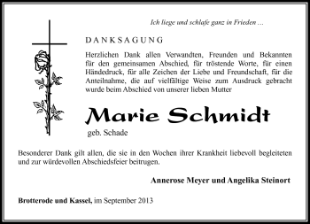 Traueranzeige von Marie Schmidt von Südthüringer Presse