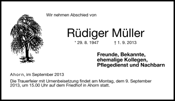 Traueranzeige von Rüdiger Müller von Neue Presse Coburg